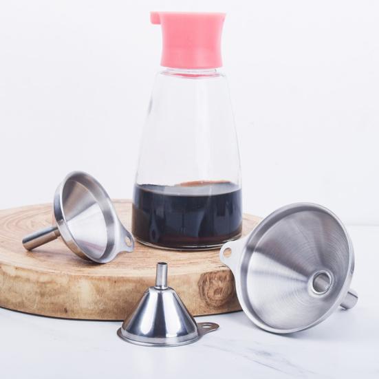 3 Sizes Stainless Steel Kitchen Funnels Set with Ergonomic Handle Clamp Ring Dishwasher