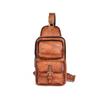Whatna Antik-Stil Gegerbtes Natur-Rindsleder Umhängetasche Ein-Schulter-Tasche für Herren, Reversibler Riemen links oder rechts, Echtes Leder, Dick,