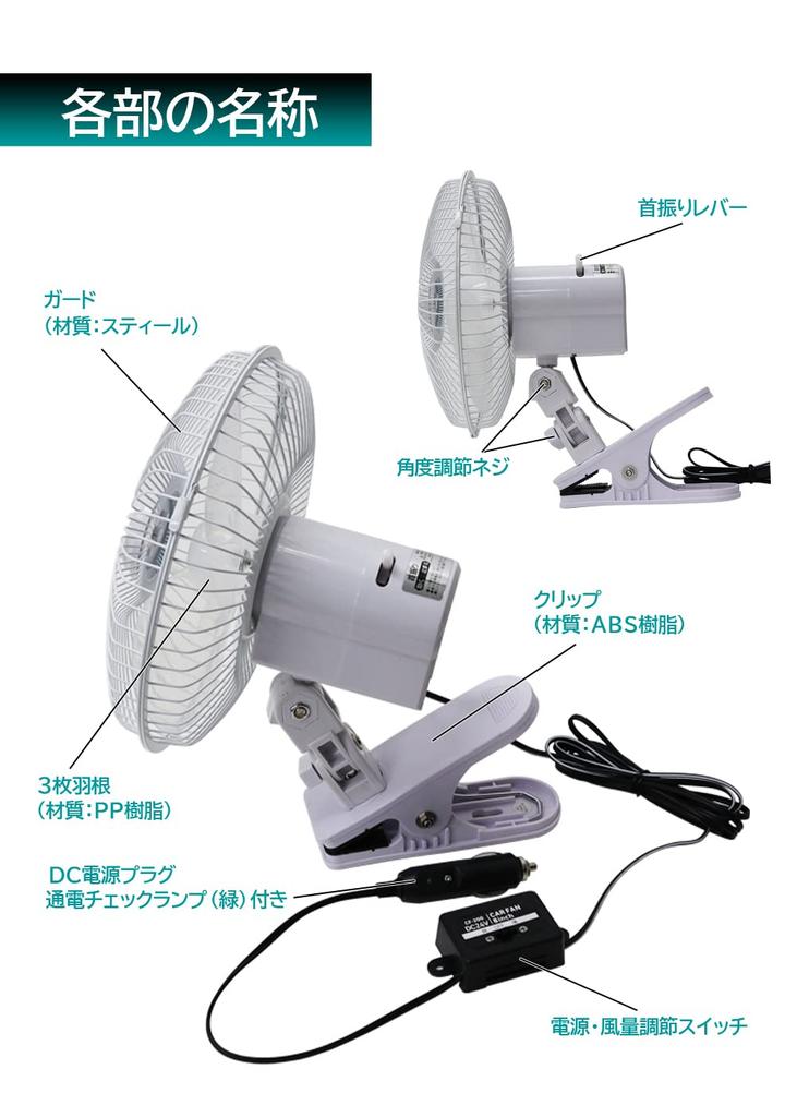 Meltec Car Powerful Cool Airflow for Cars Airflow and Swivel Function White CF-200 Fan, 200mm, DC24V, (2-Level Adjustment, Clip/Screw Mounting,