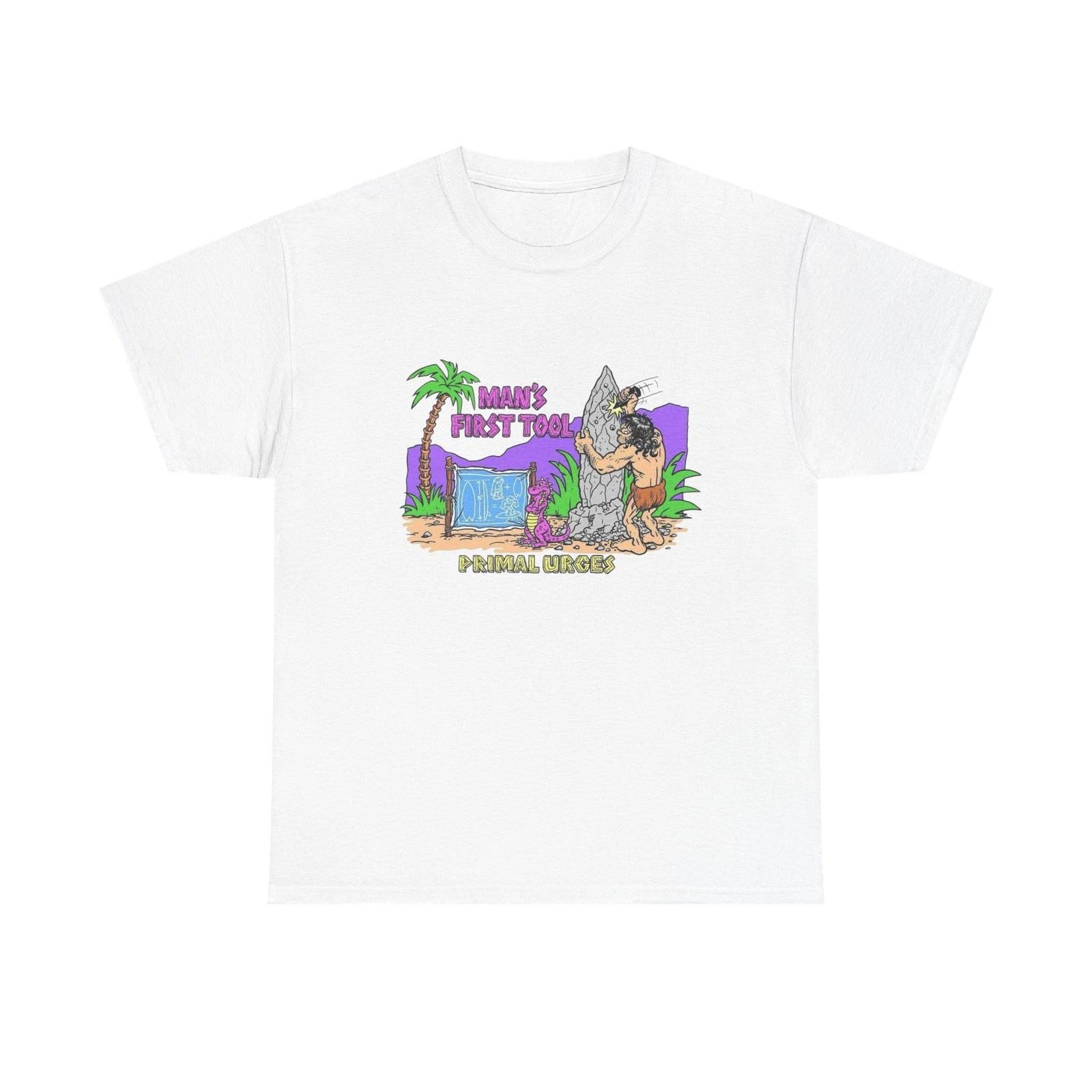 

Caveman Surfing Funny Graphic T Shirt Unisex Heavy Cotton Tee Gift M