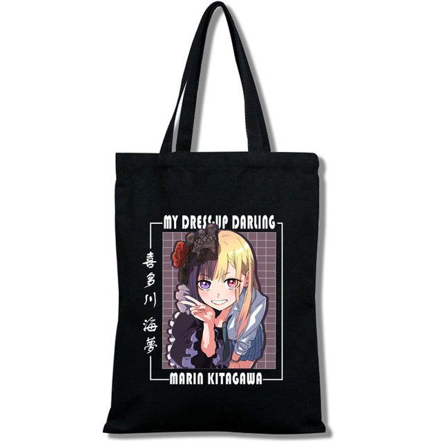 Fashion Anime My Dress-Up Darling Marin Kitagawa Men Women Reusable Shopping Bag Cartoon Print Eco-Friendly Canvas Tote Bag