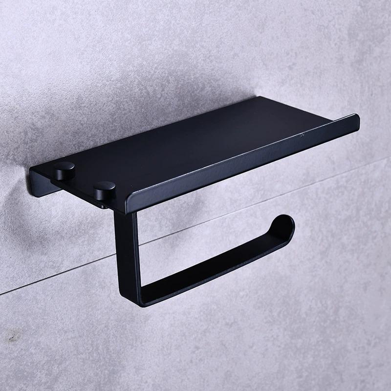 Soporte para papel higiénico de aluminio para baño con estante de almacenamiento para teléfono