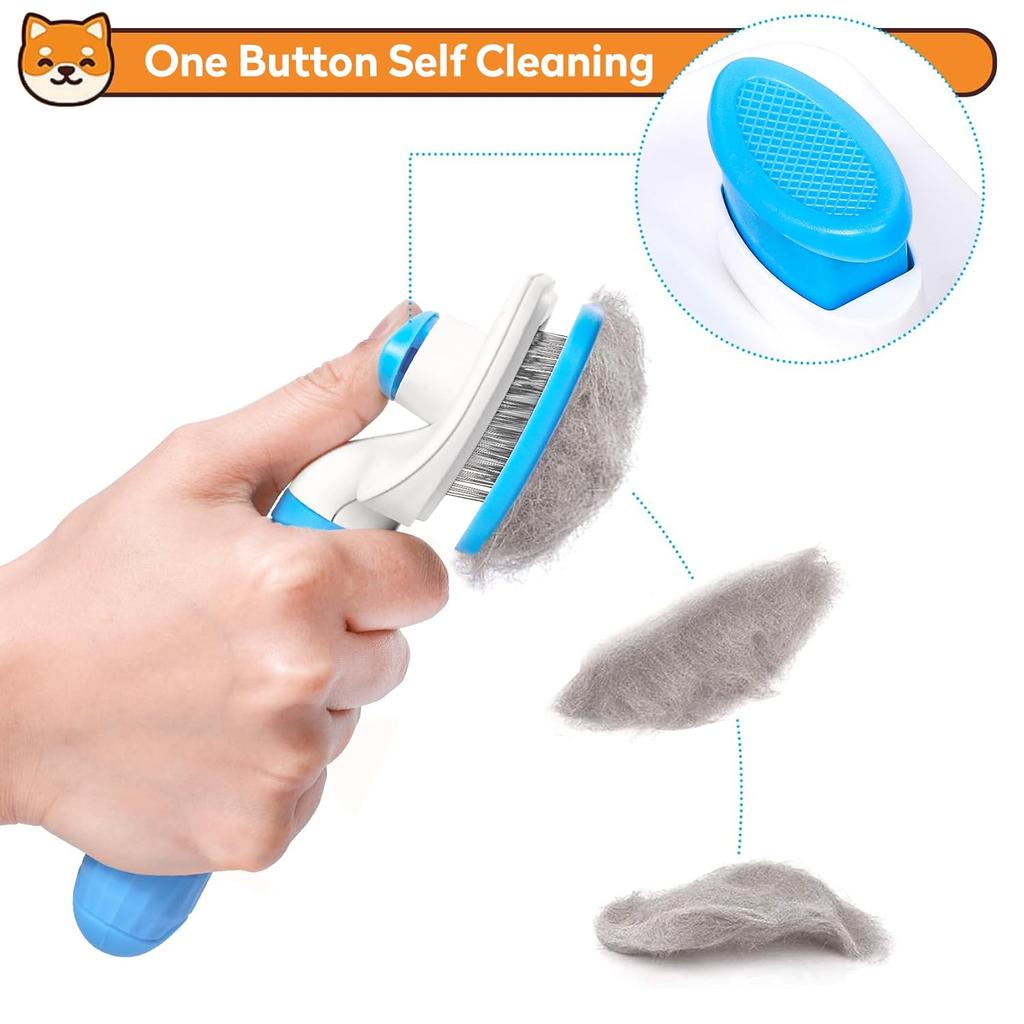 Dog & Cat Brush, Self Cleaning Slicker Brush for Pets, Upgraded Dog Brush for Shedding Massaging and Grooming, Removes Loose Undercoat & Portable