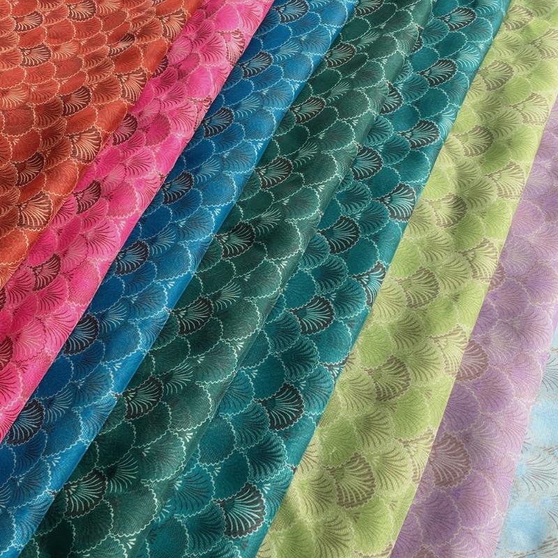 Fish Scale Pattern Printed Fabric Encrypted Silk Chiffon Ethnic for DIY Hanfu Dresses