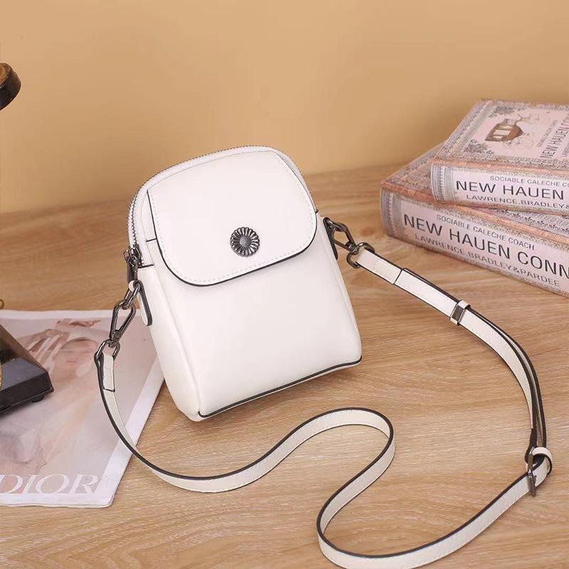 

Женская сумка из натуральной кожи 2025 Новая винтажная сумка кроссбоди из коровьей кожи Маленькая сумка Универсальная вертикальная сумка для телефона Двойная молния Одинарная 15*19*8 бежевый