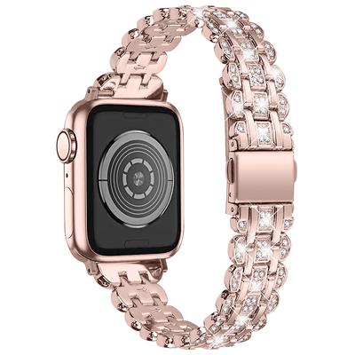 For Apple Watch Series 1 2 3 42mm Rhinestone Decor Stainless Steel Wrist Strap Watch Band with Hollow-out PC Watch Cover