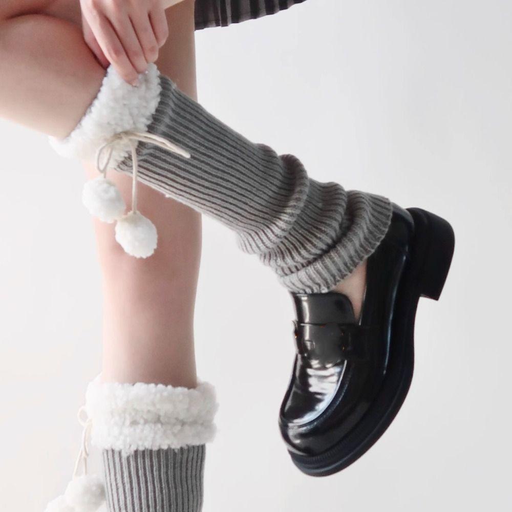 Bowknot Ruffle Socks Lamb Wool Leg Cover Unique Knitted Leg Warmers  Girl