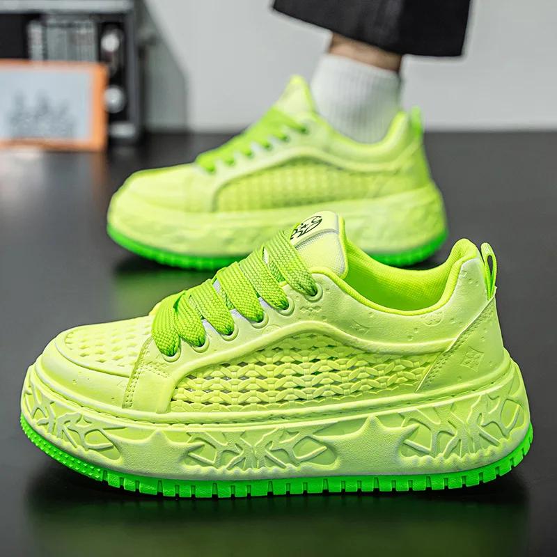 Green Tall Thick Soled Men's Sneakers Fashion Personality Simple and Versatile Youth Casual Shoes Comfortable Durable Sports
