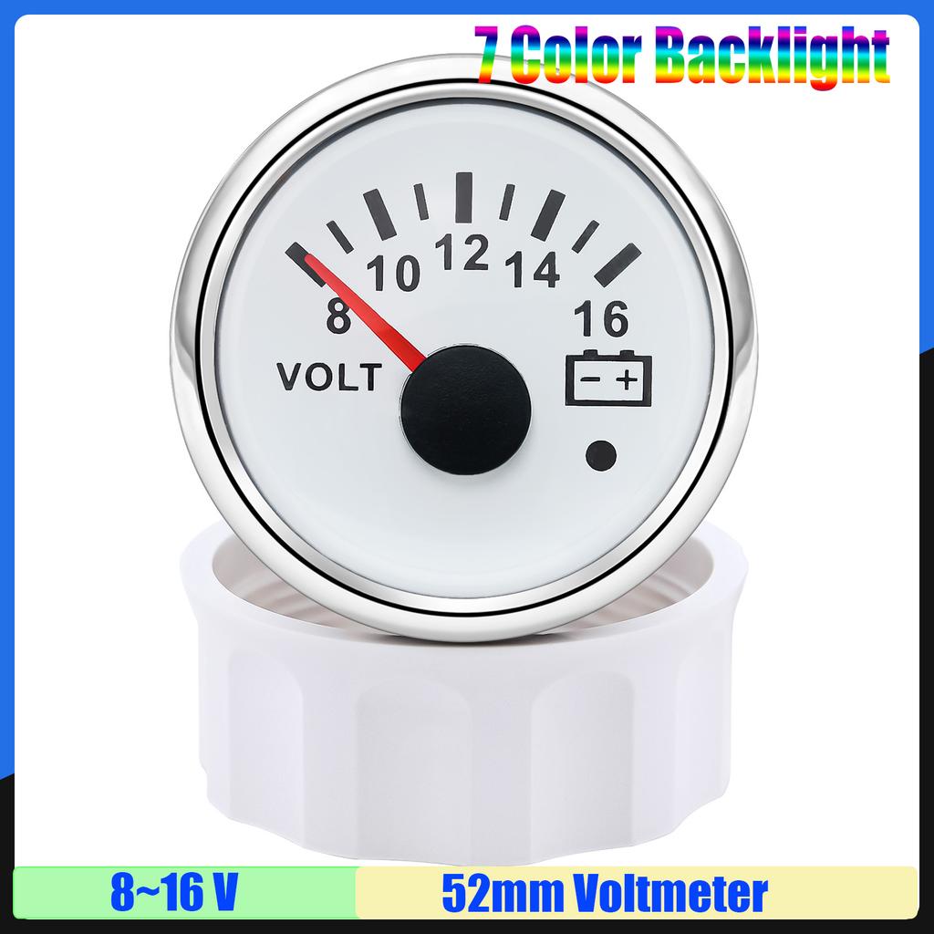 MAIMEIMI 7 Color LED 0-190ohm 52MM Fuel Water Level Gauge Water Temp Oil Pressure Meter Oil Temp Voltmeter with Alarm Optional