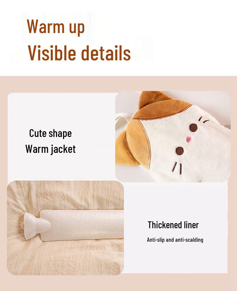 Adorable Animal Long Hot Water Bottle - Extra Large Winter Bed and Belly Warmer