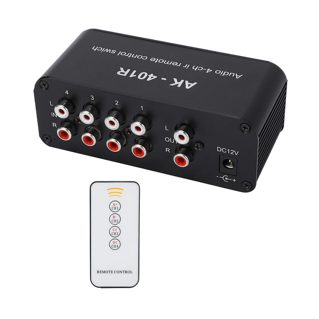 Audio Switch 1 In 4 Out DC 12V RCA Signal Selector Audio Splitter with Remote Control