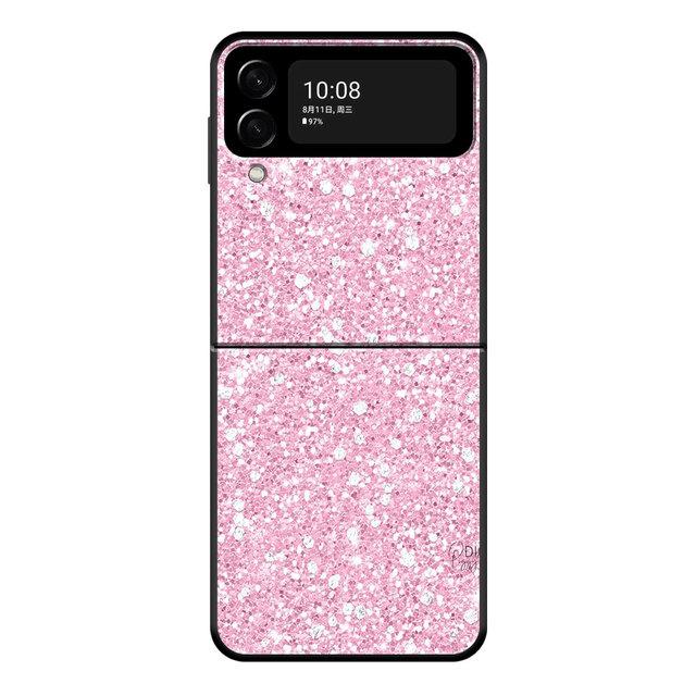 For Samsung Galaxy Zflip Z Flip3 5g Flip Zflip3 Phone Case Black Cases Hard Pc Rose Pink Pattern Bling