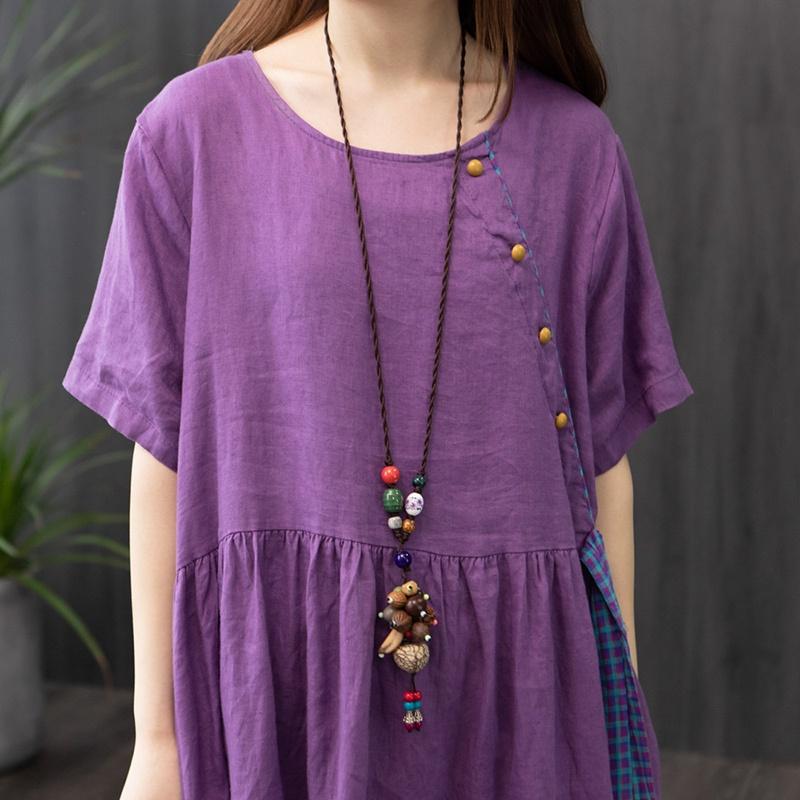 Estate nuove donne moda manica corta o-collo di mezza età in cotone e lino abito ampio abito casual abiti femminili