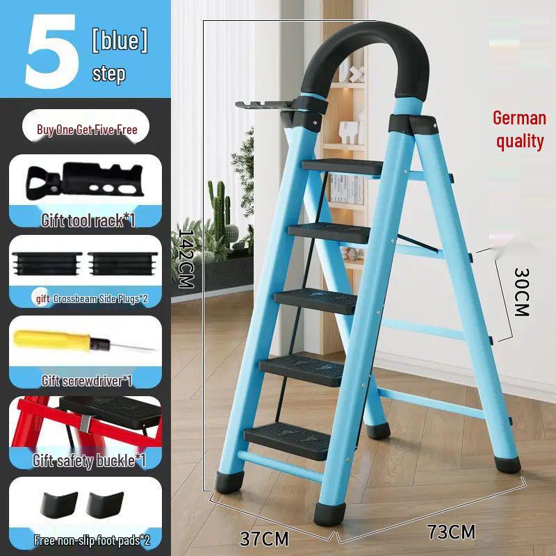 Multi-Functional Telescopic A-Frame Folding Ladder - Thick Carbon Steel Step Ladder for Indoor Use
