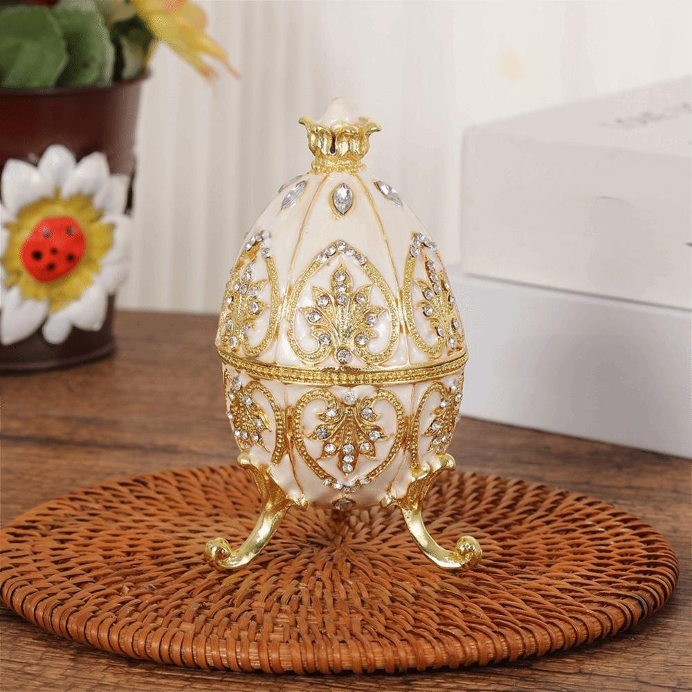 Retro Egg Shape Jewelry Storage Box Zinc Zinc Zinc Alloy Jewelry Organizer Easter Egg Ornament  Craft