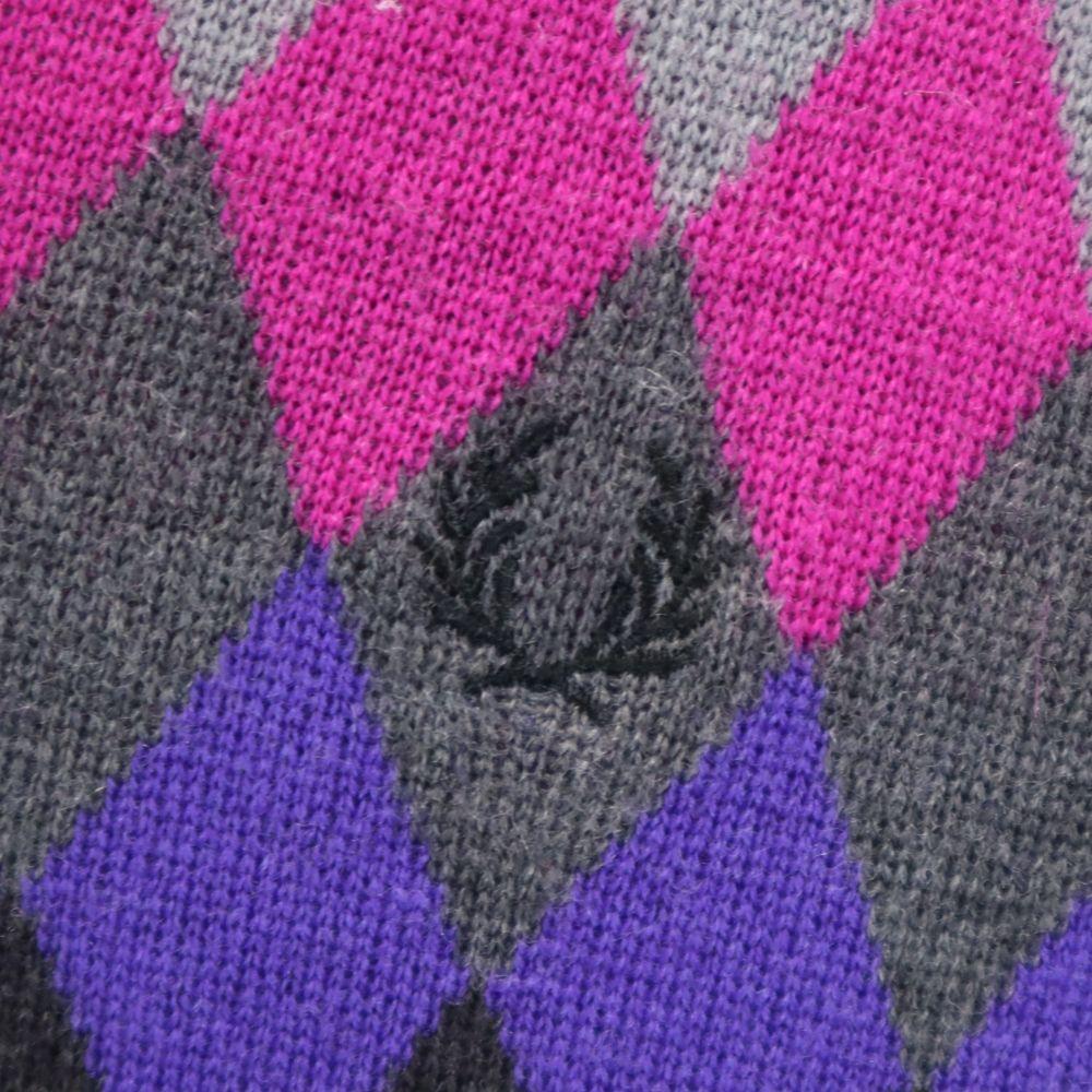 Fred Perry Wool Long Sleeve V Neck Sweater USA6 Gray Knit Dress Women Used