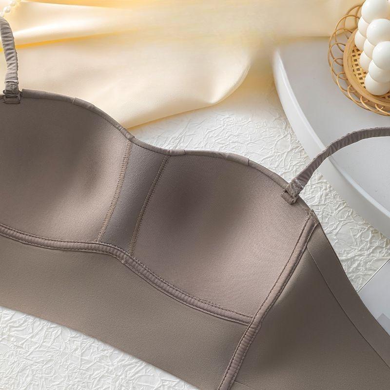 Women's Thin Style Fixed Bra Pad Camisole Bra Adjustable Tube Top Bandeau Underwear with Ruffles Sweet Princess Style