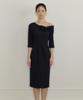 Lucirju One-Shoulder Ribbon Drape Dress (Black)