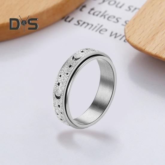 Anello da donna e da uomo Anello con stella della luna Fidget Spinner Anello antistress in acciaio inossidabile per coppie Anello rotante Regalo di gioielli