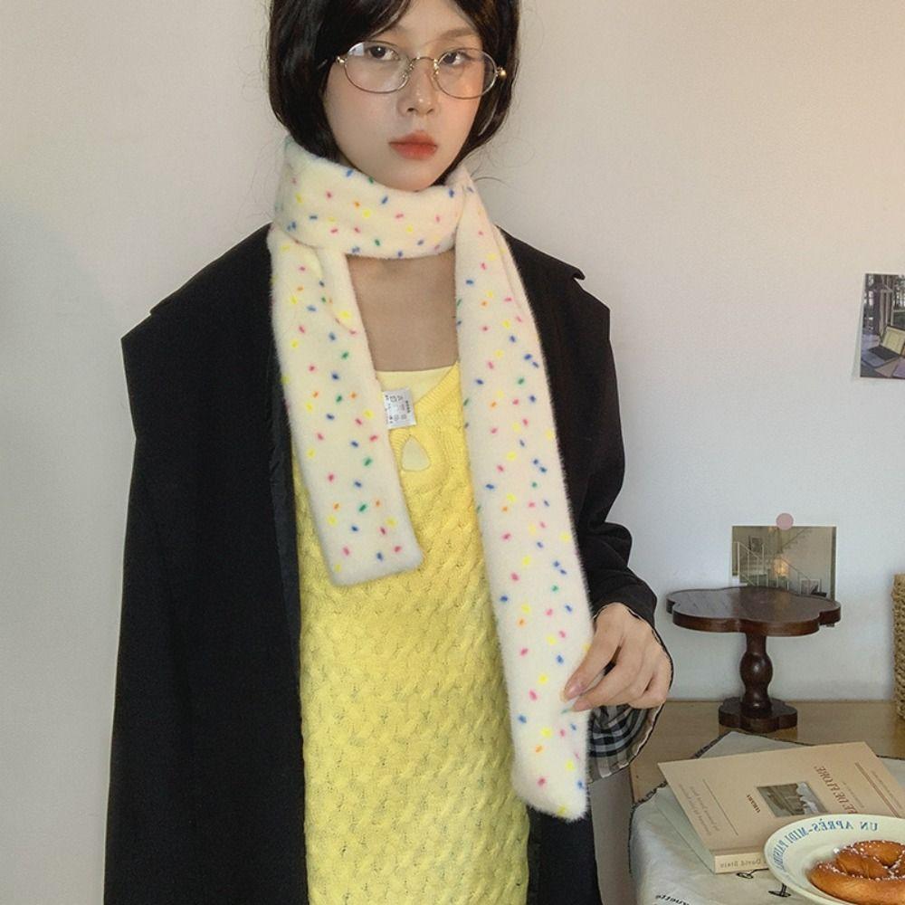 Korean Style Dopamine Dot Scarf Colorful Winter Neck Warmer Fashion Cashmere Knitted Scarf  Student