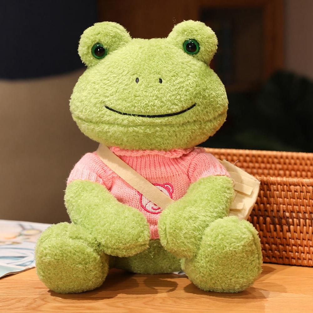 25CM Dressed Mung Bean Frog Plush Toy Cure Happy Comfort Doll Sleeping Pillow Bestie Child's Birthday Gift Photo Ornaments