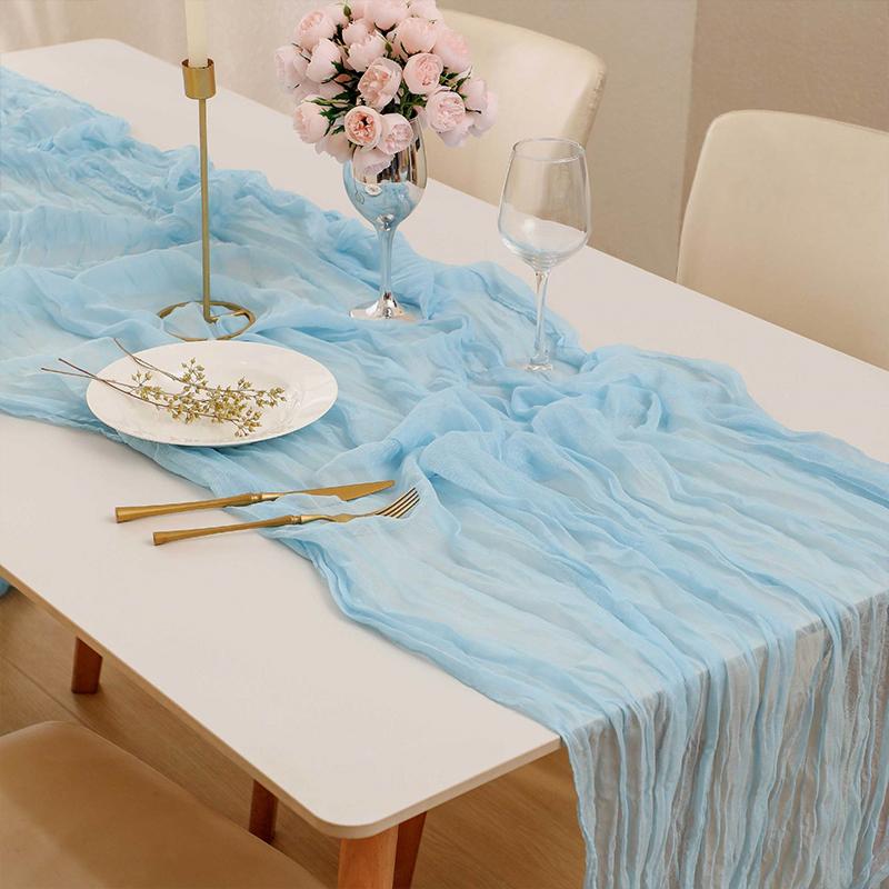 180*90/90*340Cm Cheesecloth Table Runner Gauze Tablecloth Semi-Sheer Crinkle Table Cover Boho Rustic Decorations Bridal Shower