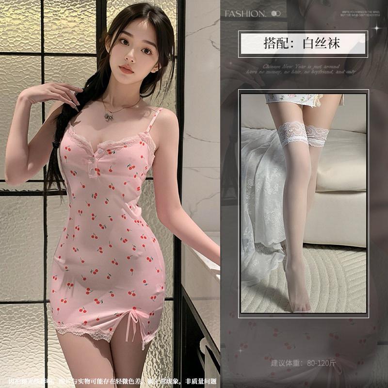 backless sexy hollow deep v lace nightdress female hottie scheming floral suspender hip skirt with chest pad