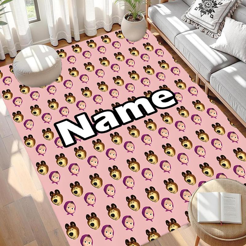 Custom Name Personalized Masha and The Bear Print Carpet, Versatile Home Decor Rug, for Playroom, Apartment, Balcony, Entryway, Hallway Gift