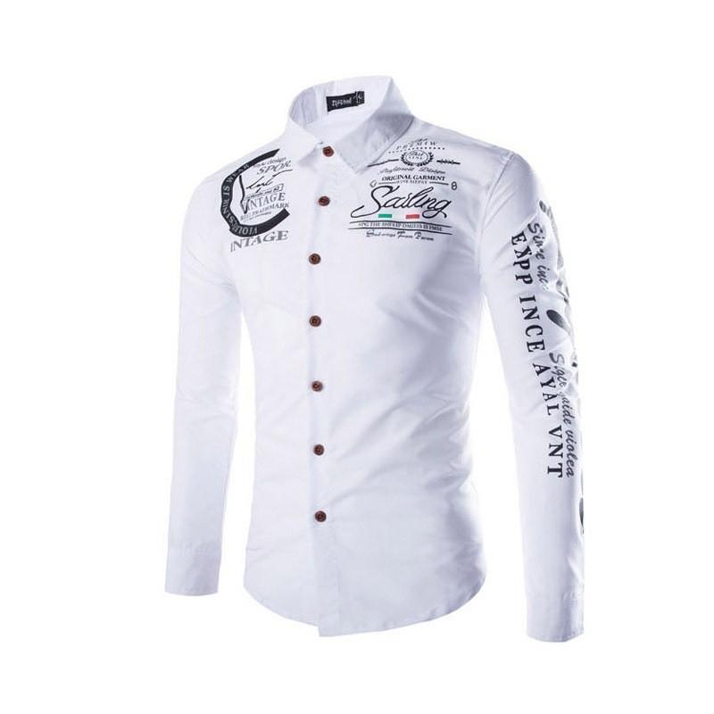 Men's Fashion Top Spring Casual Collar Button Printed Long Sleeve Top
