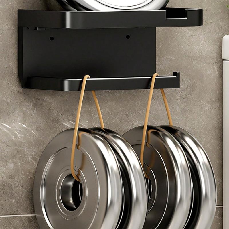 Suport pentru hârtie igienică, adeziv, fără găurire, montat pe perete, cu raft de depozitare