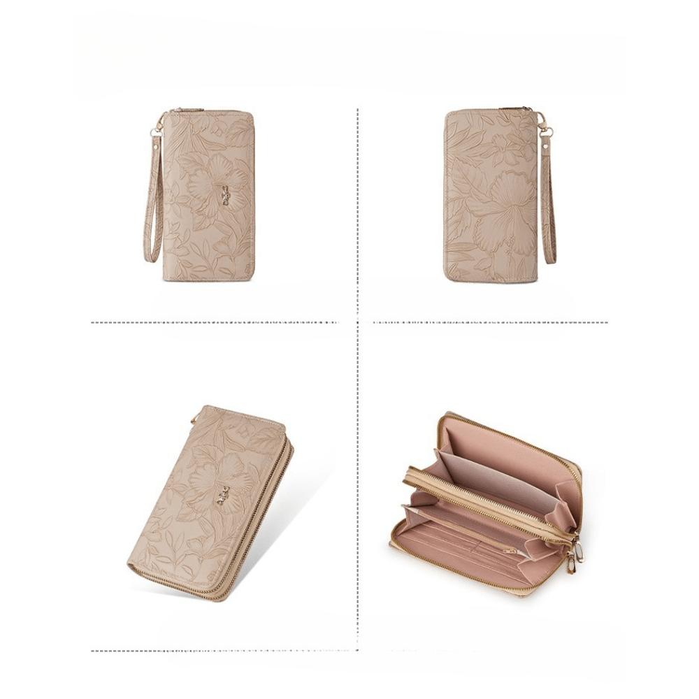 Double-pull wallet women's new embossed high-end fashion multi-card double-layer clutch bag