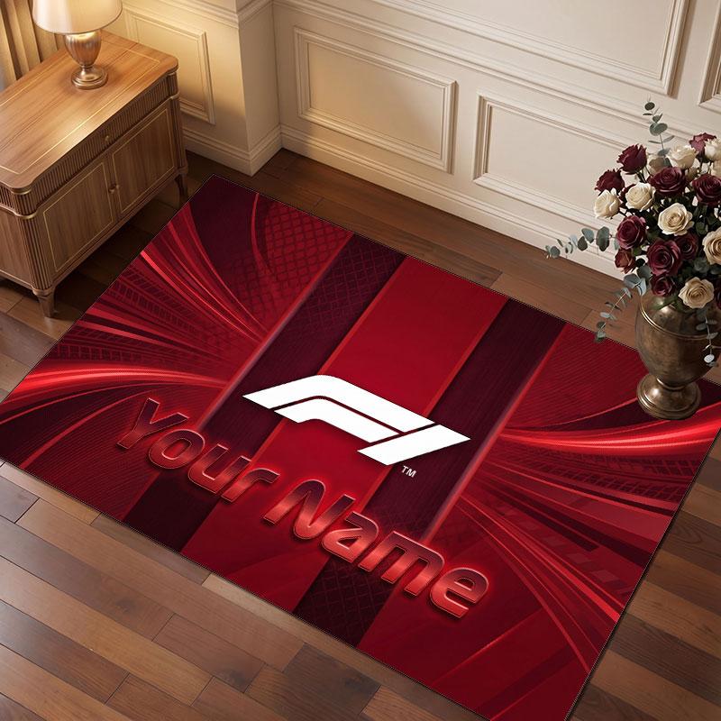 F1 Personalized Crystal Velvet Carpet, Customized Name Text Soft Anti‑Slip Rug for Living Room Bedroom