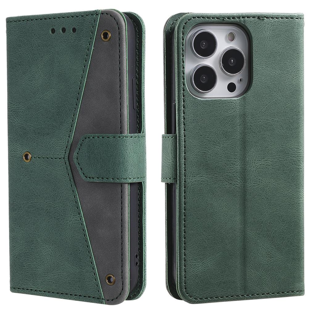 For iPhone 16 Pro Case Leather Flip Phone Cover Splicing Stitching