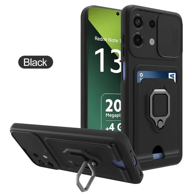 Camera Push Window Case For Xiaomi Redmi Note 13 Pro Plus 12 11 10 For Redmi 12C 13C 10C Magnetic Card Slot Phone Cover