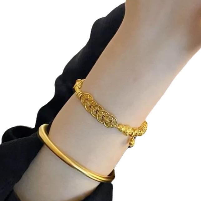 Bracelet Gourd Martelé Style Vintage & Pièce des Cinq Empereurs - Bijou Chinois Rétro Cadeau pour Femmes