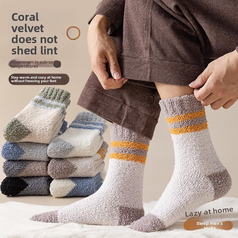 Coral Fleece Socks, Men's Mid-calf Socks, Autumn and Winter Fleece Thickened Fleece Warm Men's Long Socks, Men's Home Floor Socks