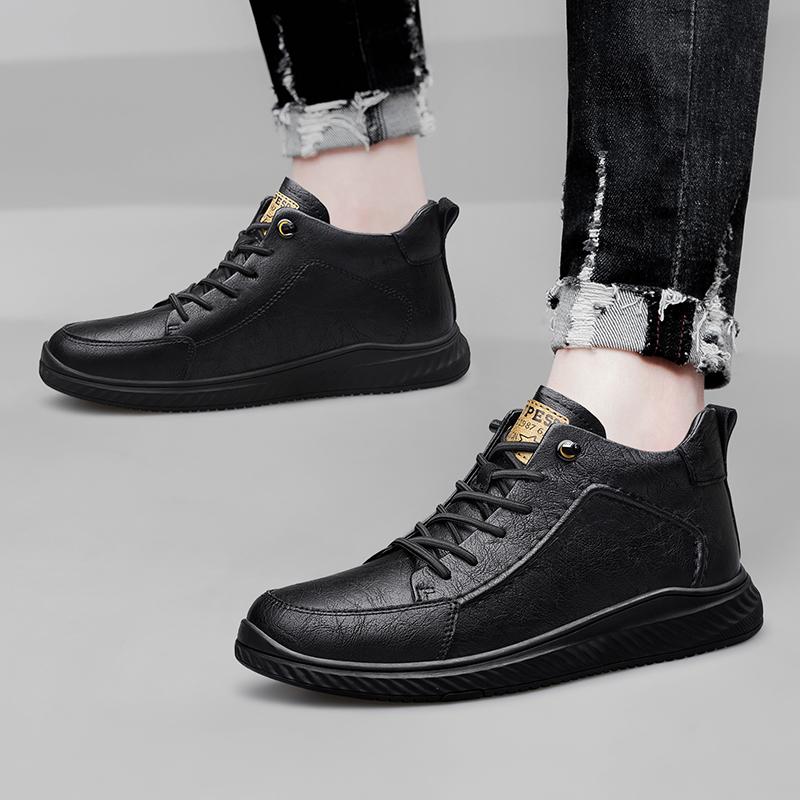 Britischer Stil Dickbesohlte Herren High Top Baumwollschuhe Winter Samt Herren Echtleder Freizeitschuhe Outdoor Oxford Schuhe