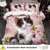 Cat Bedding Set Animal Duvet Cover Set Cartoon Comforter Cover Bedroom Decor Guest Room 2/3pcs 2D Pink Flat Printing (Includes 1 Duvet Cover