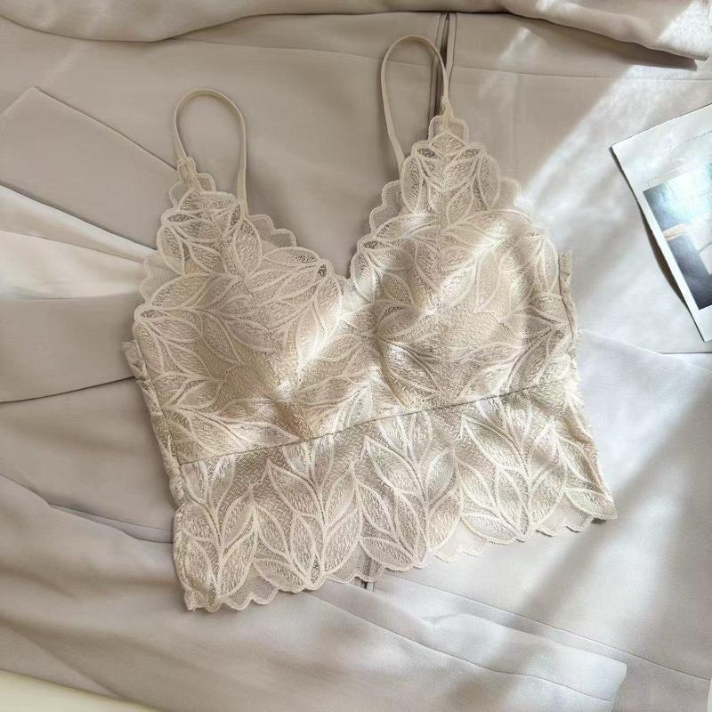 Sexy lace suspender bra inner and outer wear one-piece fixed cup gathering rear cross backless underwear women