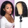 European and American Style Women's Lace Front Wig Middle Part Hand-Tied Short Tight Curly Wig Heat-Resistant Synthetic Wig