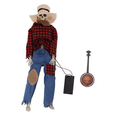 Halloween Cowboy Skull Statue Luminous Eyeball Simulation Halloween Cowboy Skeletons Ornaments for Desktop Decoration