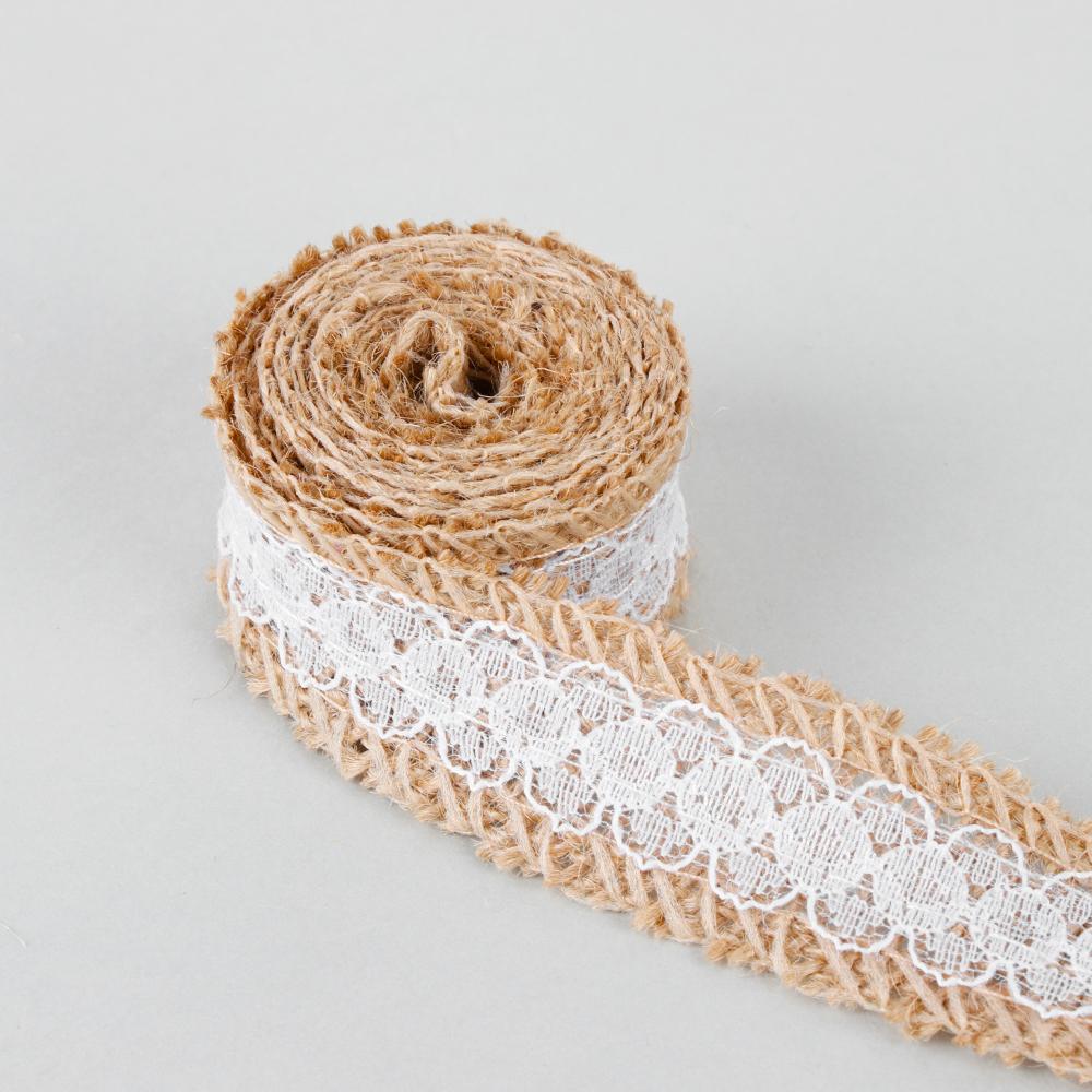 1m/roll Party DIY Wedding Satin Bow Lace Edge Hessian Ribbon Sisal Trim Jute Burlap