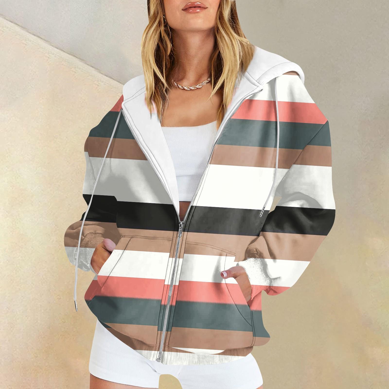 

Жіночі повсякденні модні смугасті пуловери з довгим рукавом і принтом, толстовки, толстовки на блискавці, пальто S