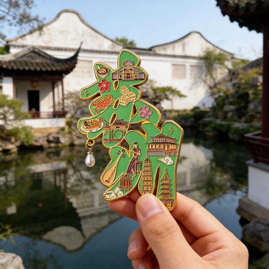 Humble and Lingering Garden Scenic Enamel Metal Magnet - Cultural Souvenir