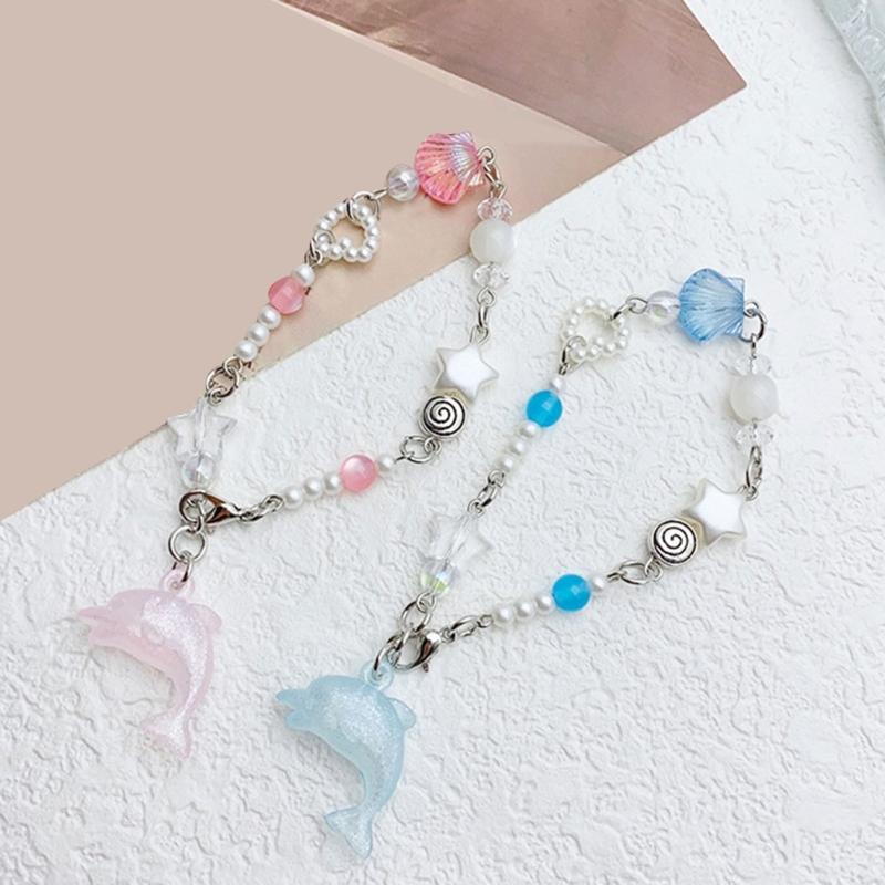 Handcrafted Dolphin Pendant Bracelet Cute Star Beaded Wristband Adjustable Chain Aesthetic Jewelry Gift for Women Girls