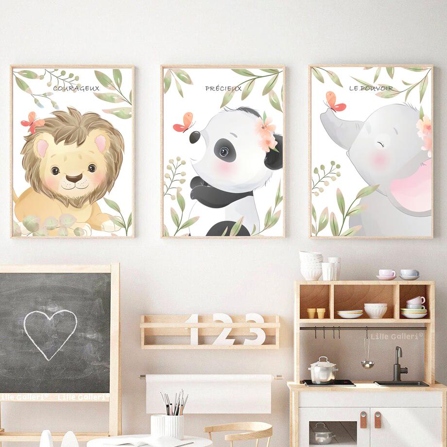 Cute Giraffe Elephant Lion Zebra Jungle Animals Wall Art Canvas Painting Nordic Posters and Prints Pictures for Kids Room Decor