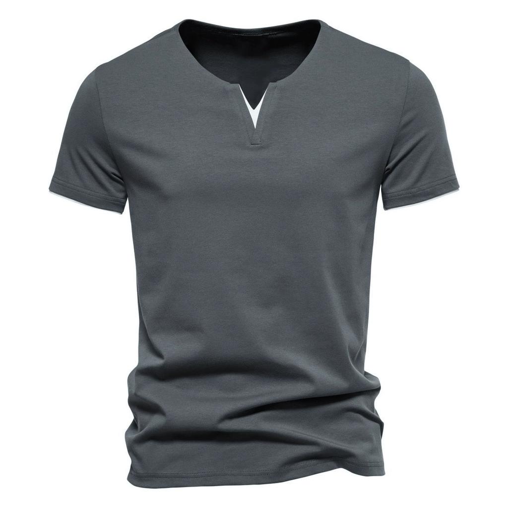 Summer Men's Vacation Two V-neck Short Sleeved T-shirts Fashionable Men's Casual Solid Color Short Sleeved T-shirts