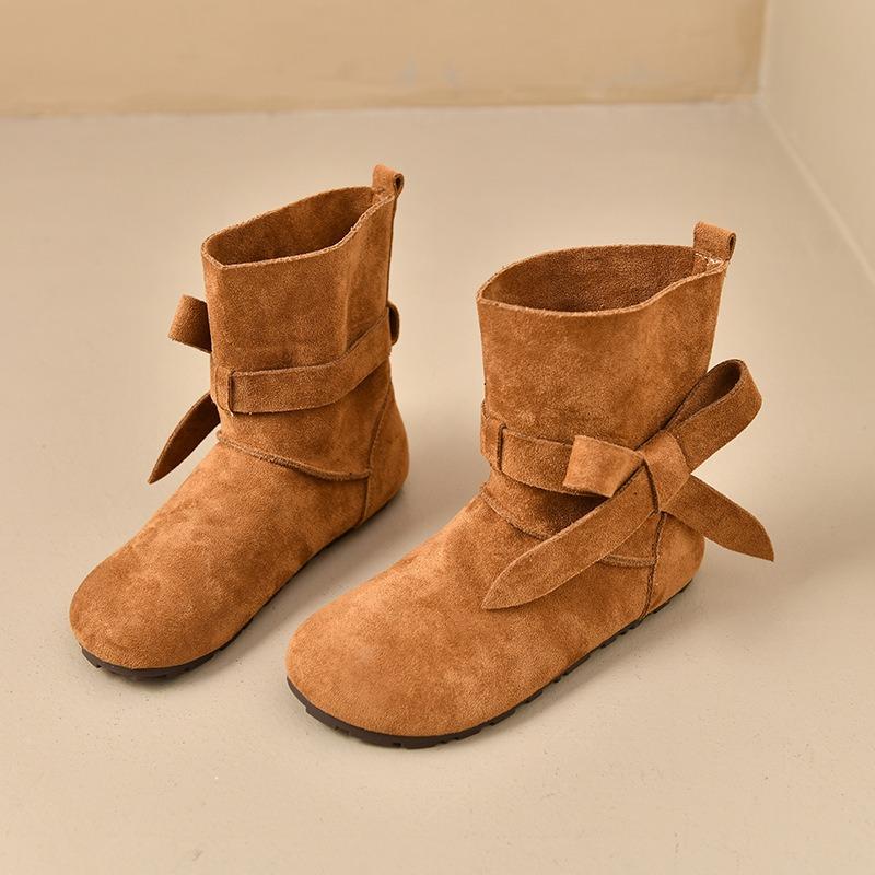 

Cowhide version retro lace-up round head soft bottom short tube women s autumn and winter new flat bottom pleated short boots 40 малиновый