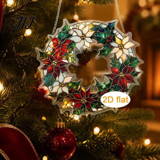 Christmas Tree Accessories Acrylic Garland Pendant, Double-sided Wreath Hanging Ornament, Lightweight Decorative Ornaments Decor with Lanyard