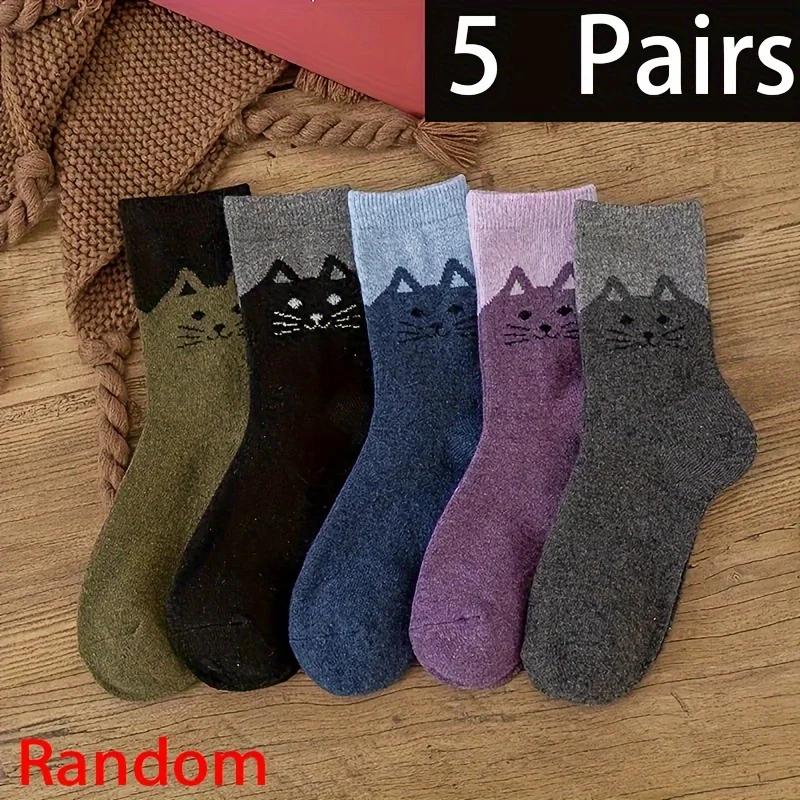 

5 pairs of autumn and winter cat patterned short socks, suitable for casual indoor and outdoor wear, women s style one-size